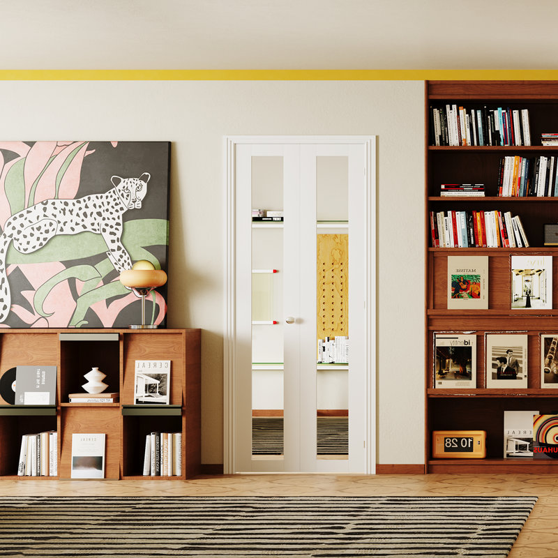 1 Lite Mirrored Solid Manufactured Wood Mirrored Prefinished Bi-Fold Door, 30" x 80", 180 Folding Door Hardware