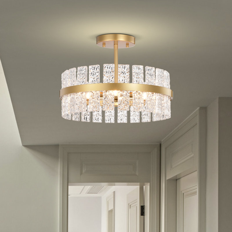 Iola 17" 4-light Glossy Bronze Drum Glass Strip Flush Mount