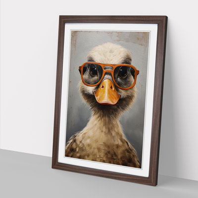 Duck With Glasses Painting - Single Picture Frame Print on Wood