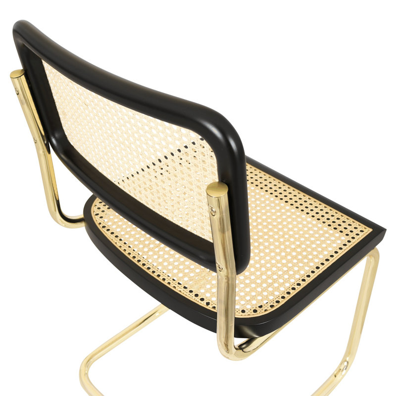 Marcel Breuer Cesca Cane Cantilever Dining Side Chair, Black/Natural/Brass