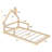 Wood Floor Bed With House-Shaped Headboard-453419973-453419970