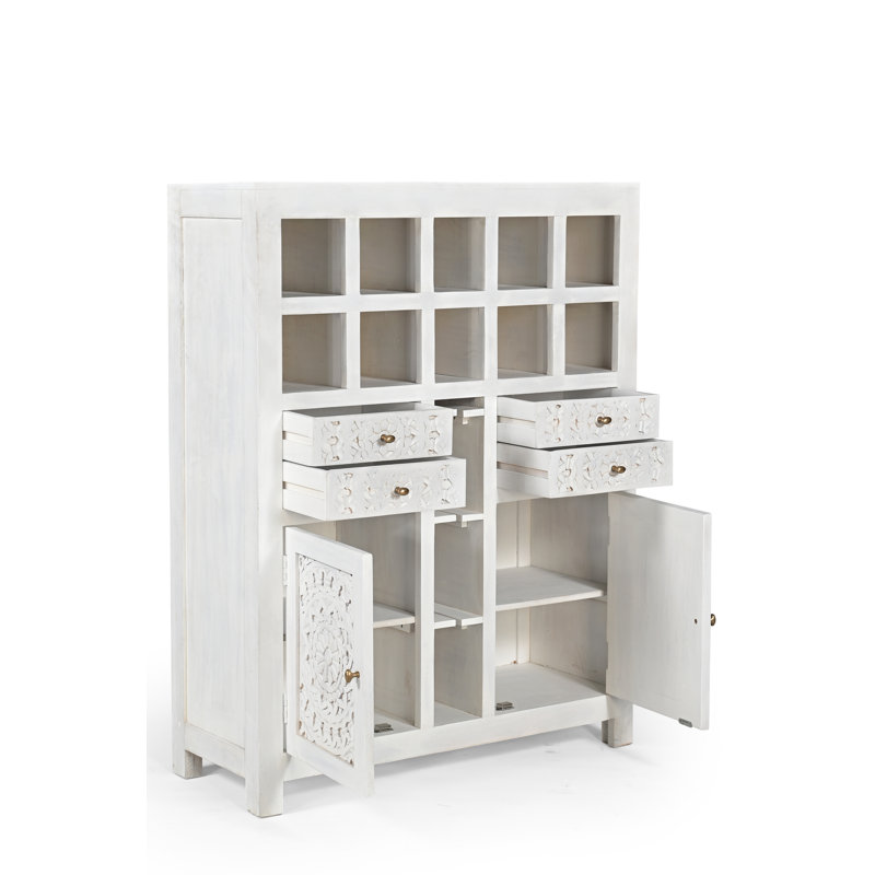  Armoire-bar en bois sculpté à la main avec tiroirs et tablettes JABOT