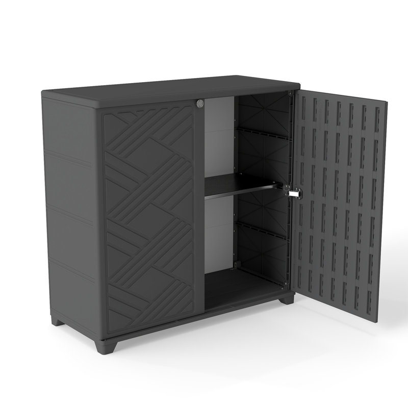 Armoire de rangement d'extérieur en forme de diamant 75 gallons avec 1 tablette PawsomePad, Black