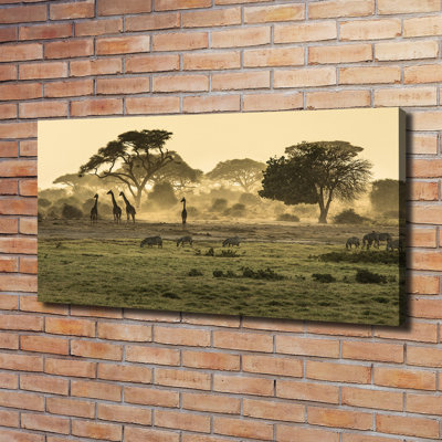 Giraffes In The Savannah - Wrapped Canvas Print