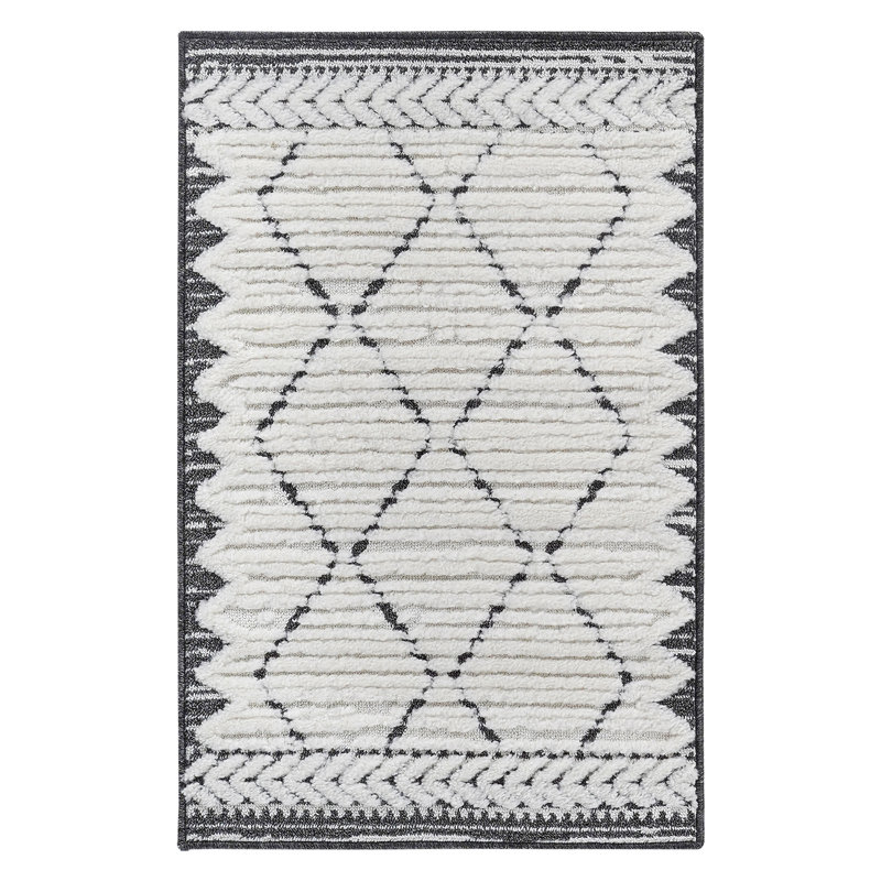 Step Collection High-Low Trellis Cream/Anthracite Indoor Area Rug, 2'X3', Modern, Contemporary, Geometric, Bohemian, Bedroom, Kitchen, Living Room, Doormat, Non Shedding Carpet