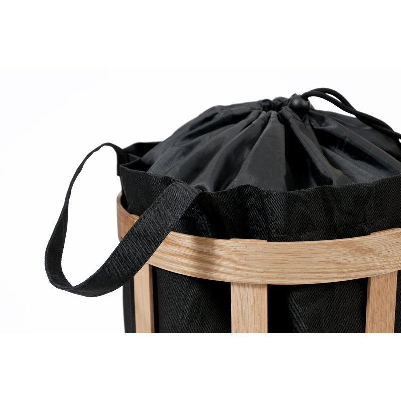 Belinda Wood Laundry Basket with Handles, Oak, Black
