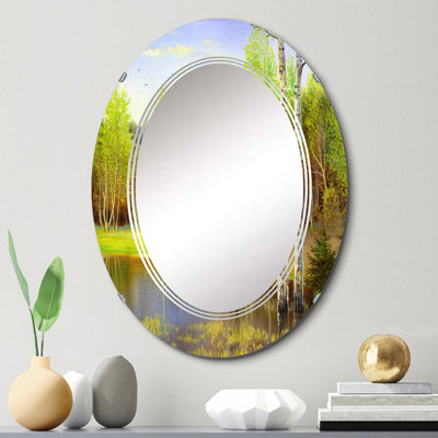 Beautiful Summer River Green Landscape IV - Miroir mural ovale