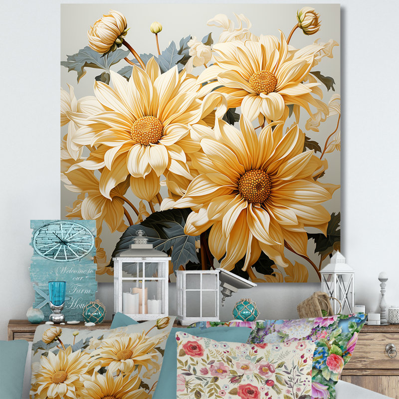 Tournesols gris et jaunes doux - impression, H 30 po x l 30 po x P 1 po, Toile tendue