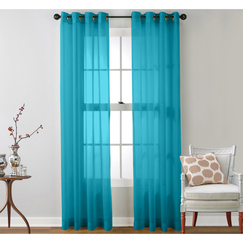 Carmille Semi-Sheer Grommet Curtain Panels, Turquoise, 54" W x 72" L