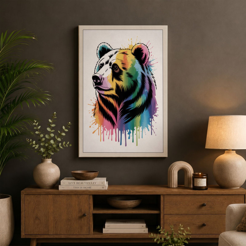 Chromatic Bear Modern - Wrapped Canvas, 24x16 - 61.0 x 40.6 cm, White Border