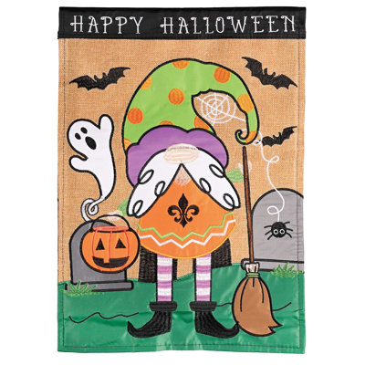 Drapeau de jardin d'Halloween gnome en polyester 18 x 13 po