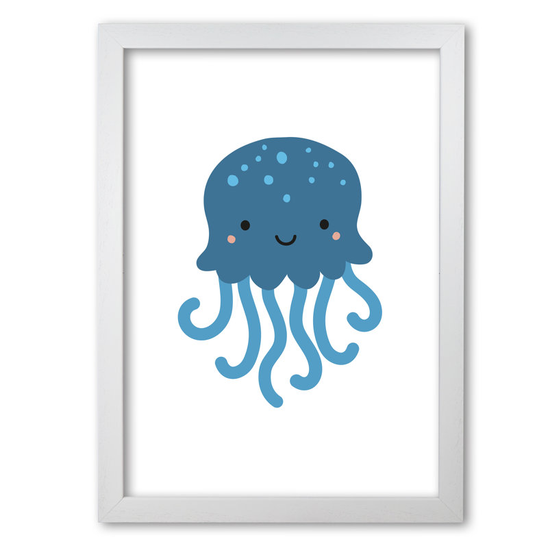 Children's Animals, Jellyfish - Print, 30 cm H x 21 cm W x 5 cm D, White Grain Frame
