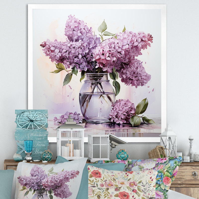 «Elegant Lilac Bouquet Vase I», reproduction sur toile, Cadre simple blanc, H 24 po x l 24 po x P 1 po