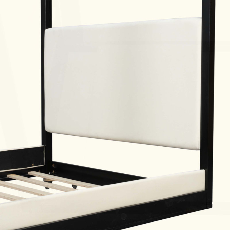 Lit plateforme à baldaquin en bois avec tête de lit tapissier, Noir, Grand lit