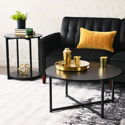 Round Coffee Table in Ashwood Rustic Wood Grain and Metal Frame