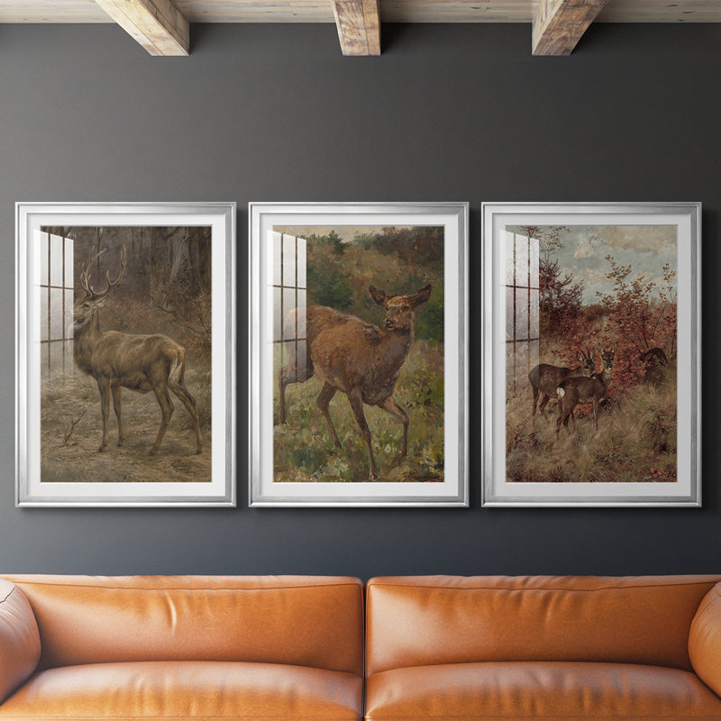 Imprimé animalier rétro - impression encadrée de qualité supérieure sur mesure mat - 3 pièces, Argent argent