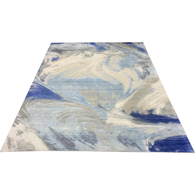 Canterbury Silk Abstract Area Rug in Blue, Rectangle 8' x 10'