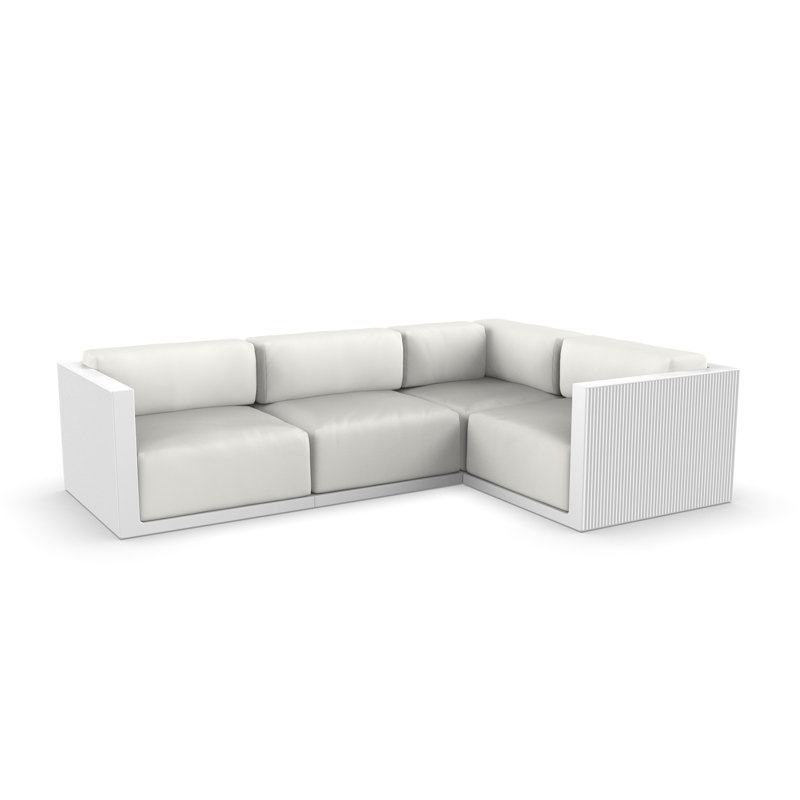 Gatsby 114" Wide Outdoor Reversible Patio Sectional with Cushions, Right Hand Facing, Nautical Taupe, Black