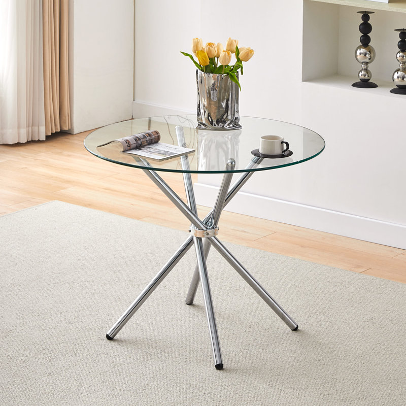 Bohdana Round Glass Top Metal Base Dining Table