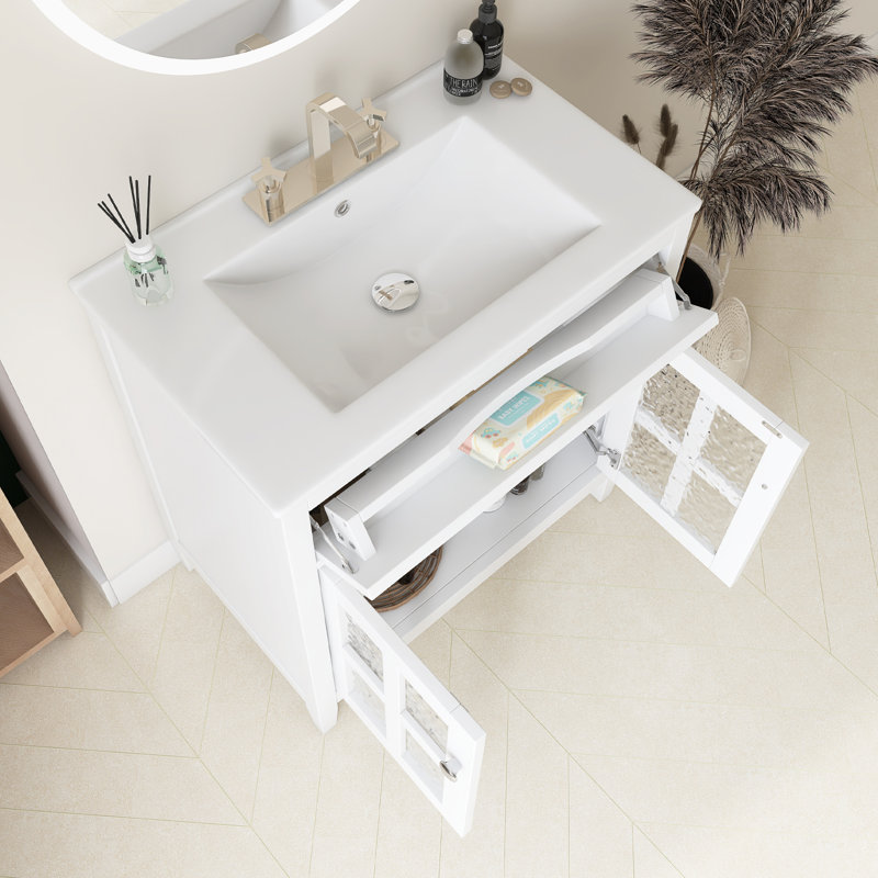 Meuble-lavabo 30 po avec lavabo en céramique, Blanc