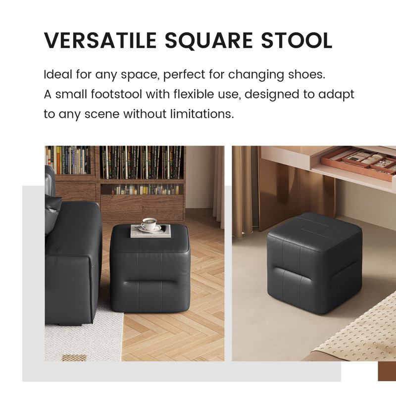 45.7cm Wide Faux Leather Pouffe Ottoman