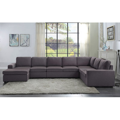 Tifton 146.5" Modular Sectional Sofa With Reversible Chaise In Dark Gray Linen