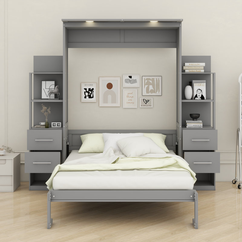 Lit escamotable avec tablettes Murphy, Gris