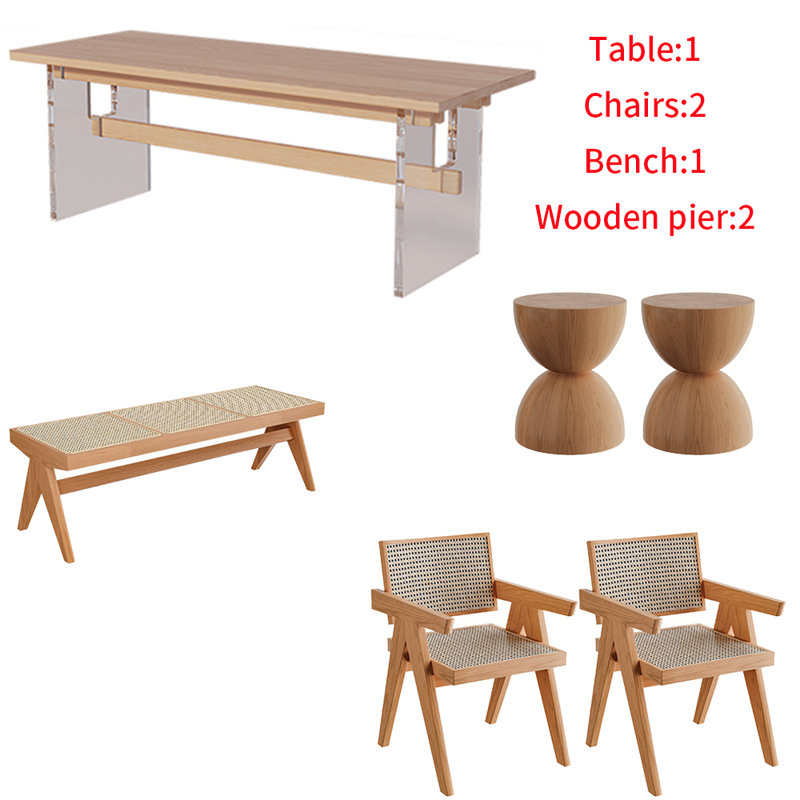 Rectangular suspended acrylic dining table set, 29.5"H x 62.9"L x 27.5"W