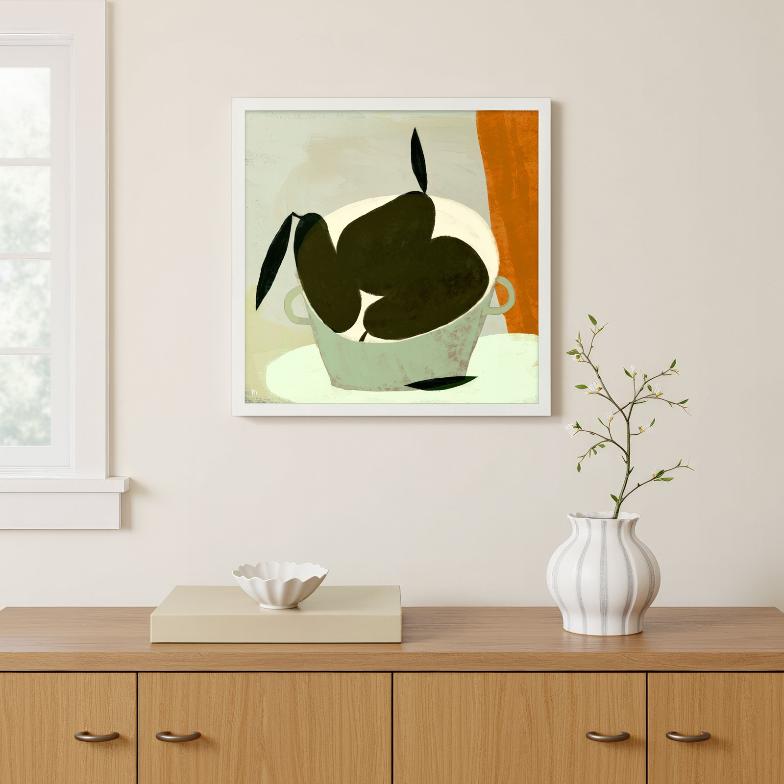Julina "Three Pears" Painting, White, 24" H x 24" W x 1.25" D