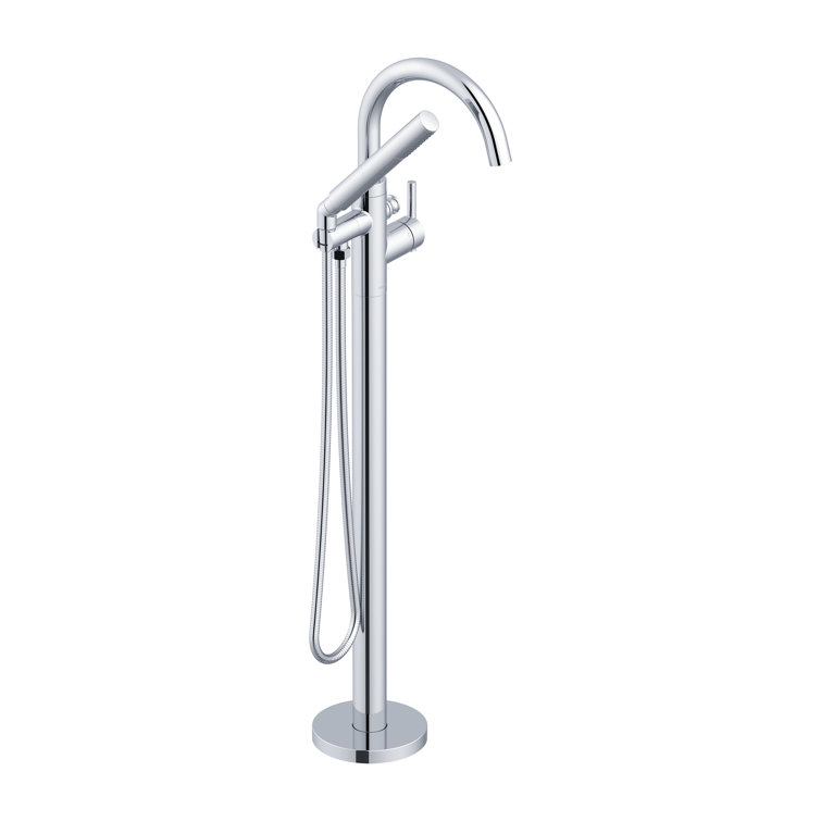Contemporary 1-Handle Freestanding Floor Mount Tub Filler Trim Kit with 1.75 GPM Showerstick Handshower