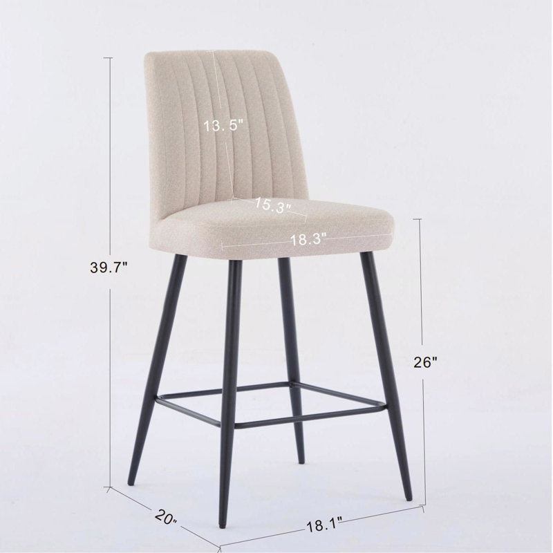 Ensemble de 2 chaises de salle à manger, pieds de fer réglables et chaises de bar simples en velours beige, Beige