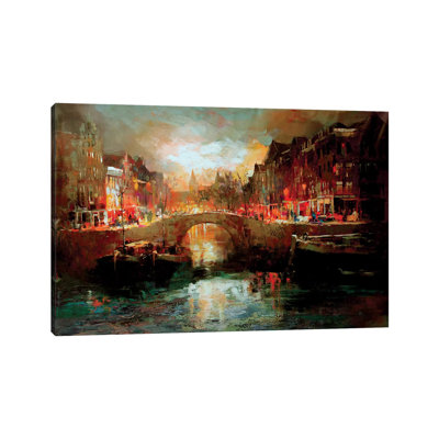 Dutch City Scene by Willem Haenraets - Wrapped Canvas Painting