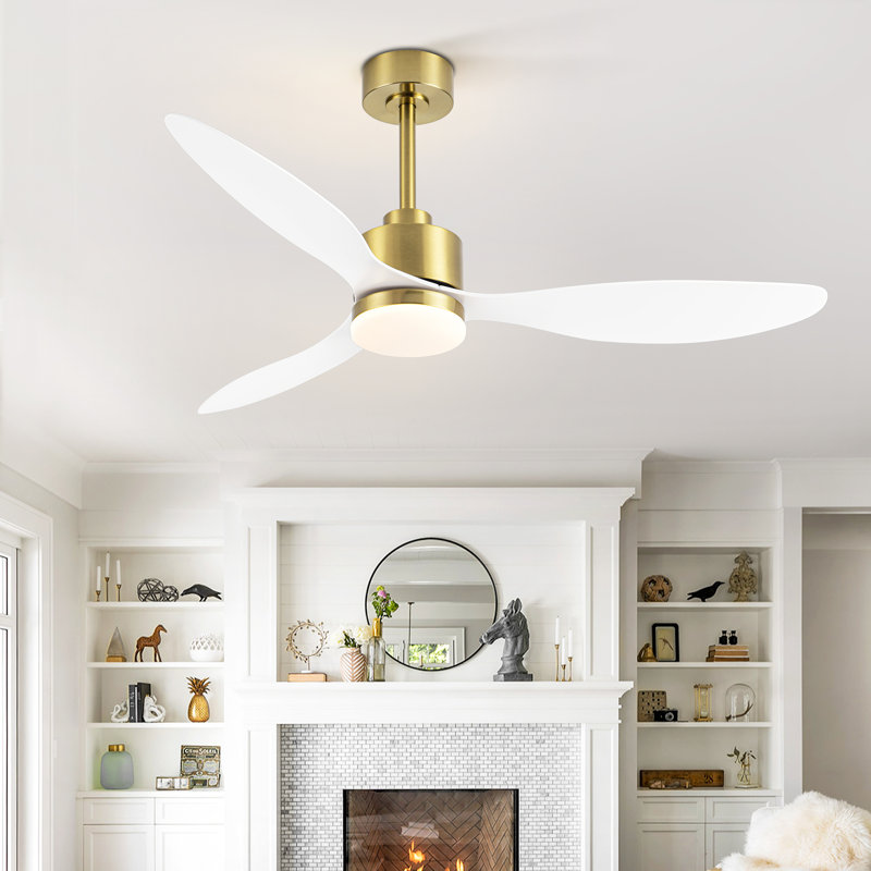 Loritta 3-Blade Ceiling Fan with Light, 52" Wide, Gold with White Blades