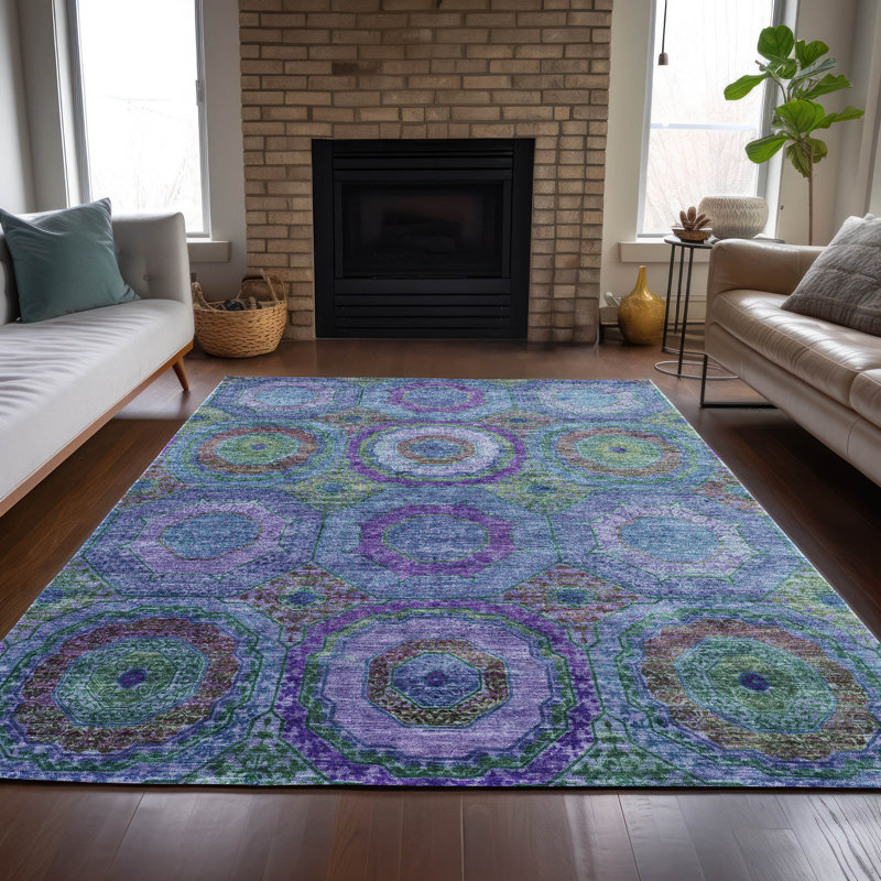 Machine Washable Indoor/Outdoor Xhevrie Blue Rug, Rectangle 2'6" x 3'10"