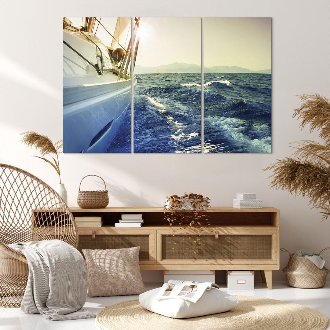 3-tlg. Leinwandbilder-Set Yacht Sailboat Sun