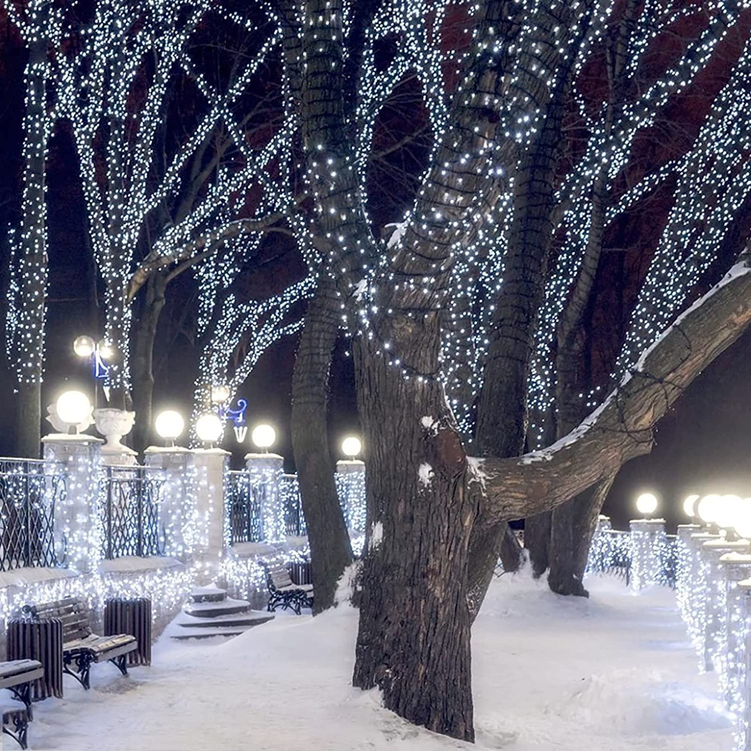 Outdoor LED String Lights with Modes, Cool White, 787"