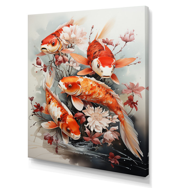 " Fishing Contemporary Koi Fish I ", Wrapped Canvas, 32" H x 16" W x 1" D