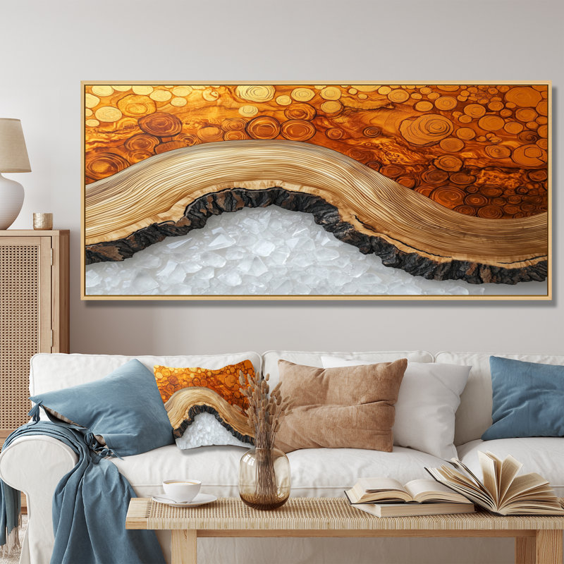 Or de la rivière North Amber I - forêt, art mural, H 28 po x l 60 po, Cadre flottant, Crème, crème