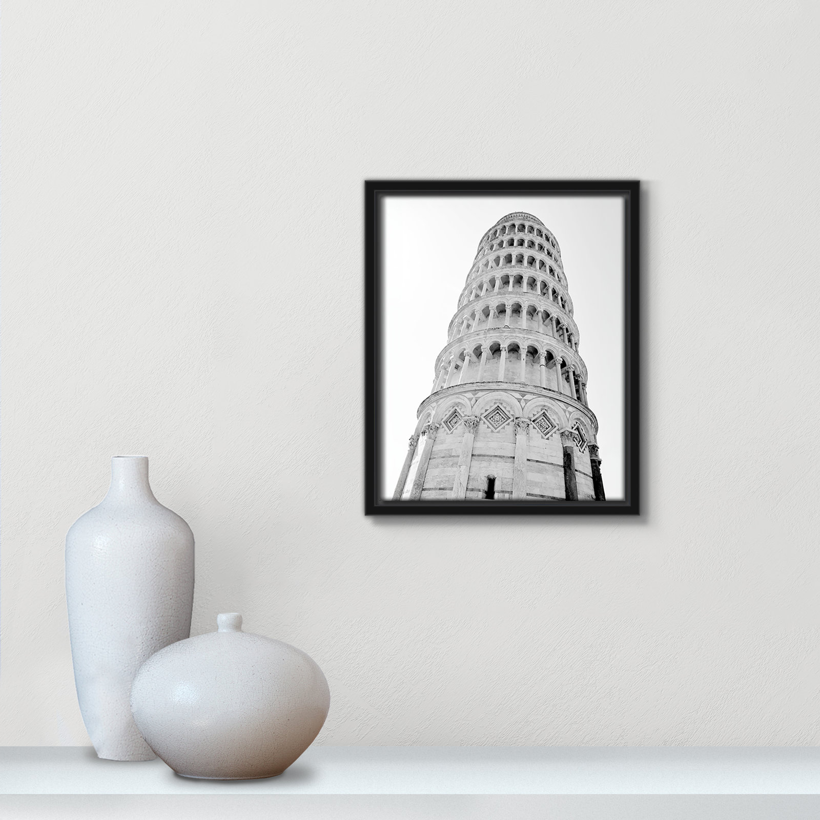 Iconic City Collection "Pisa" Print by Natalie Carpentieri, Black Floater Frame, No, 11.5" H x 9.5" W x 2" D
