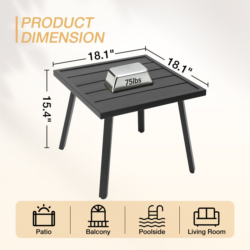 Patio End Table, Outdoor Modern Square Coffee Table, Square