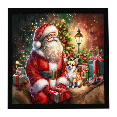 Chihuahua and Santa Claus Framed Metal Print