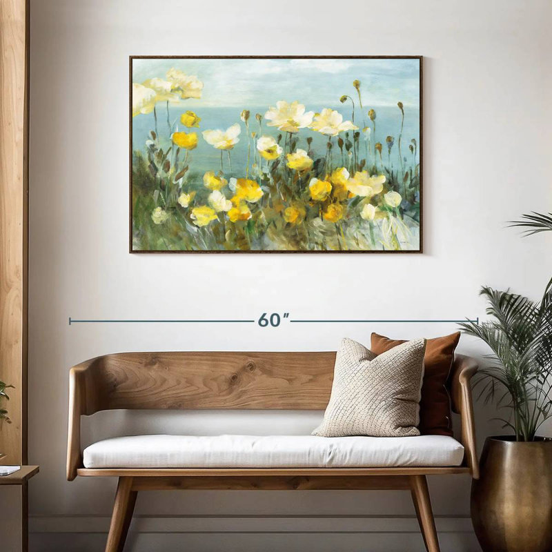 Champ de coquelicots, 40 po x 27 po, Cadre flottant noyer