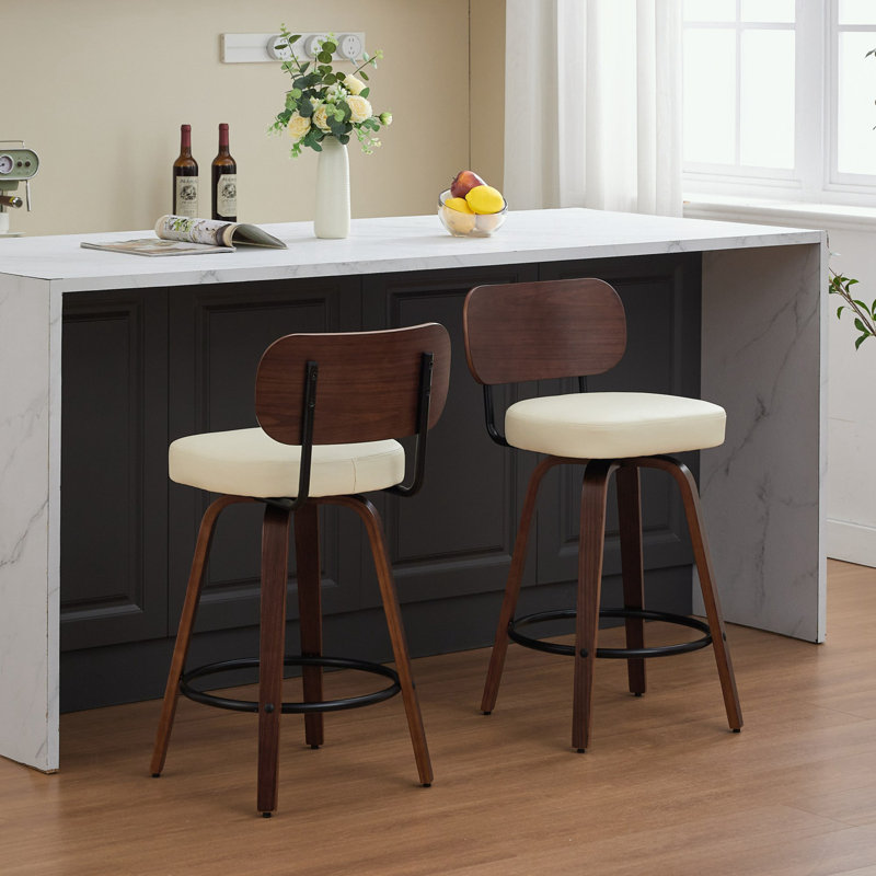 Ensemble de 2 tabourets de bar pivotants en similicuir, Beige