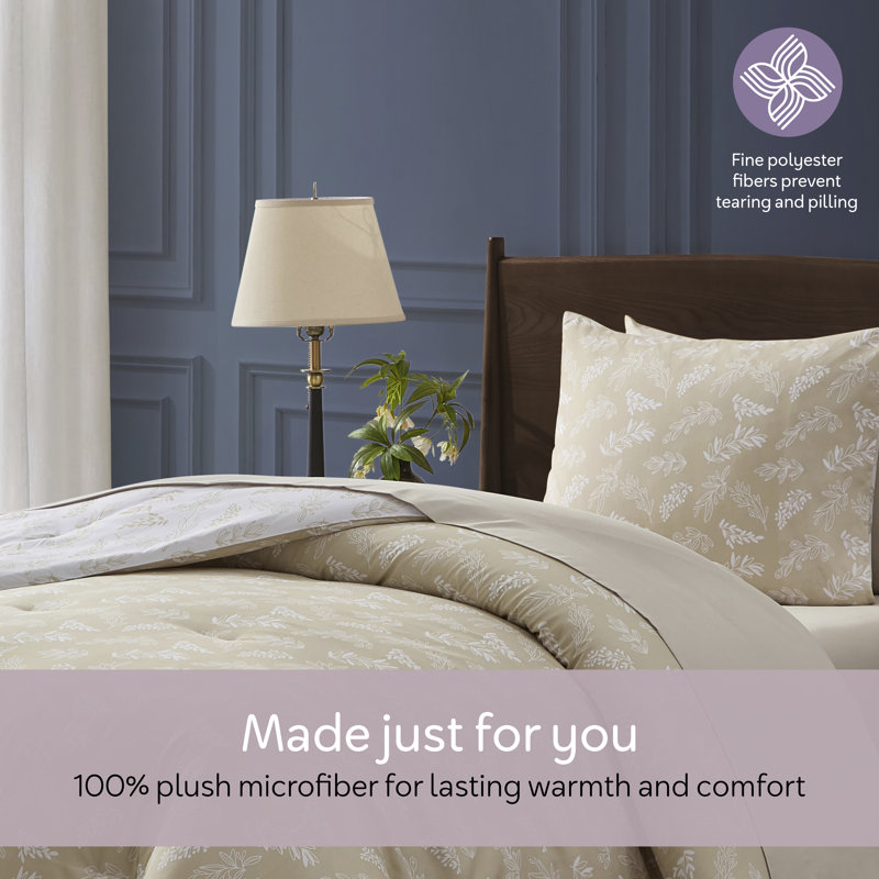 Nestl Botanical Bed in a Bag 5 piece Comforter Set with Sheets & Pillow Shams, Oatmeal/Offwhite