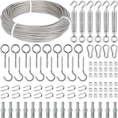 1/16 in. x 165 ft Vinyl-Coated 7x7 Stainless Steel Wire Rope Kit for String Lights, Clotheslines and Garden Trellises