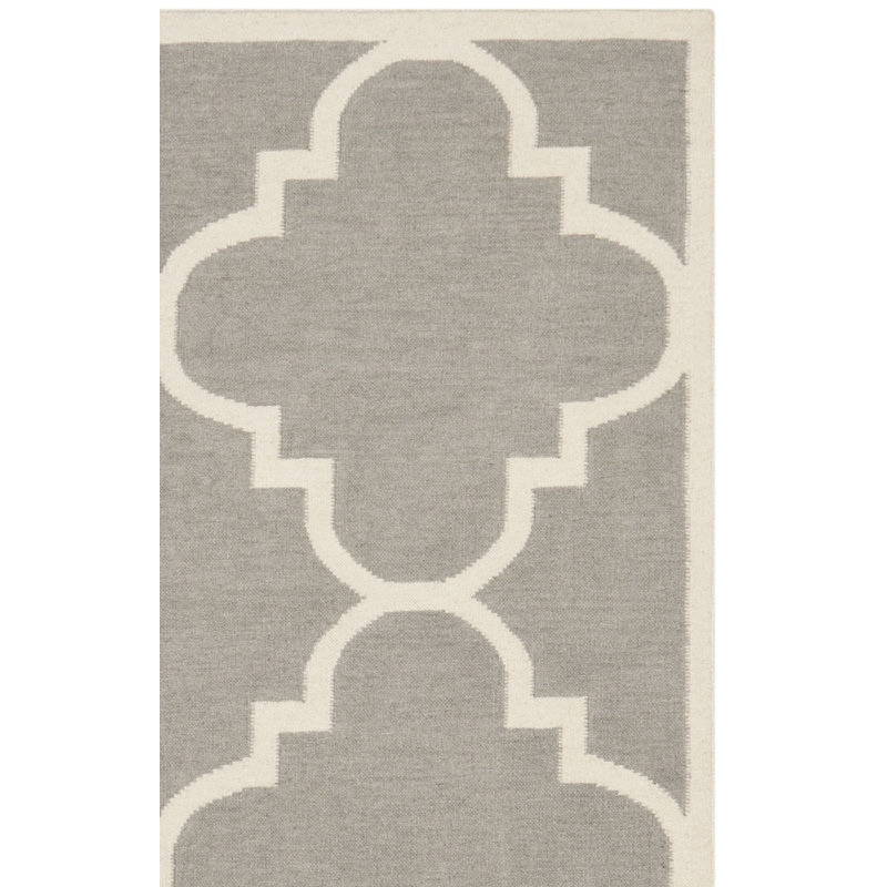 Tapis en laine / coton tissé à la main à plat Rodgers en ivoire / gris, Tapis de couloir 2 pi 6 po x 6 pi