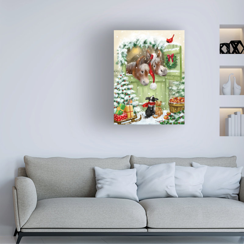 Art sur toile, "ânes, chien et chat", H 35 po x l 47 po