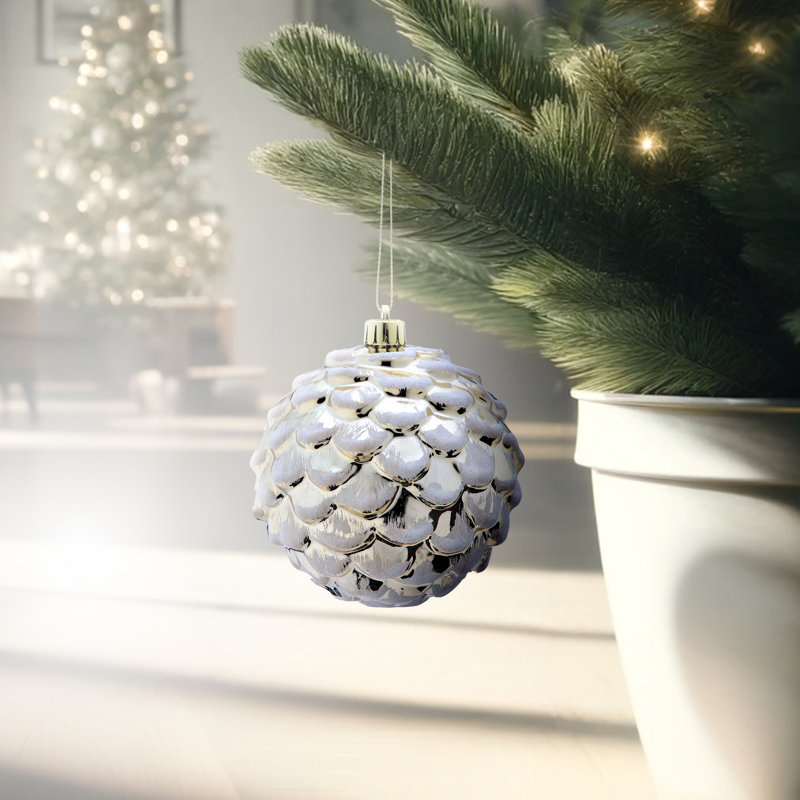 Ornement en forme de globe sphérique brillant 100 mm VP, White/Gold