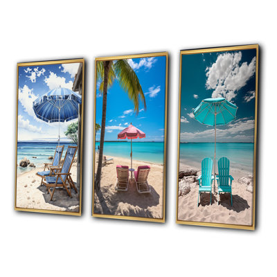 " Beach Sandy Escape Pointillism " 3 - Pieces