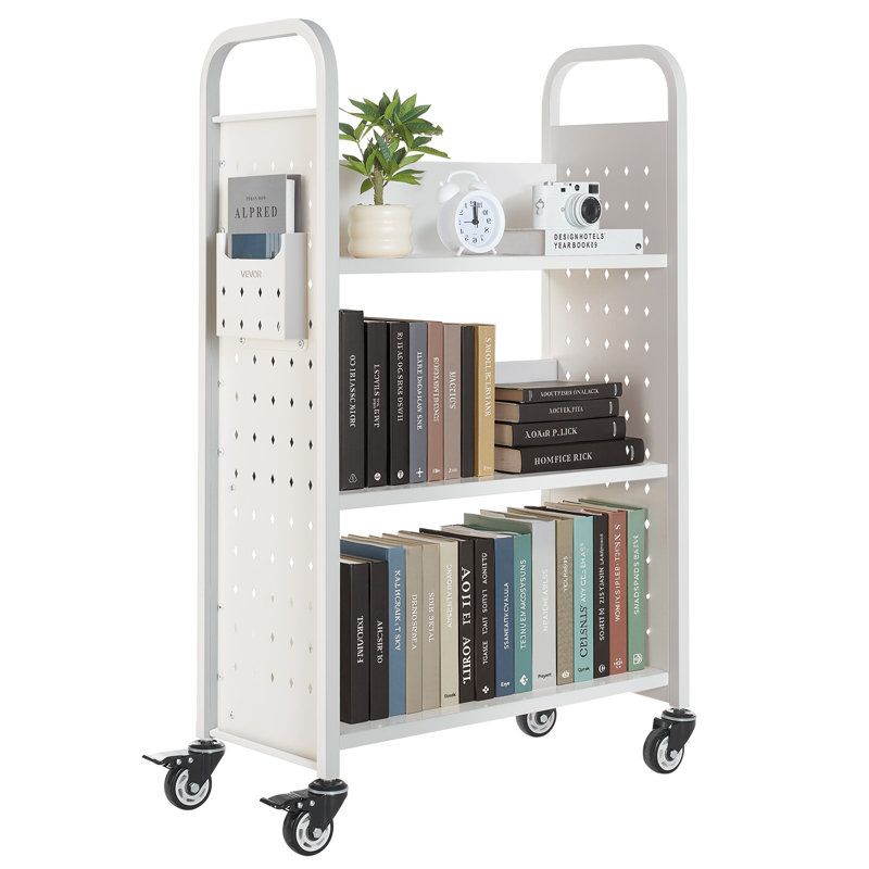 Chariot à livres à 3 niveaux en forme de L